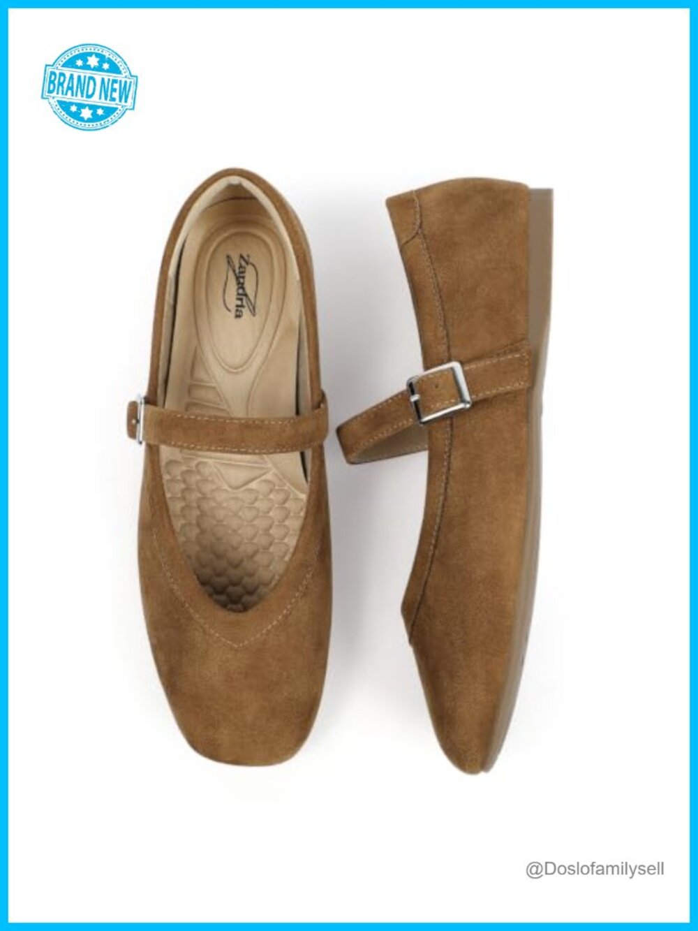 Faux Suede Mary Jane Flats Square Toe Adjustable Comfort Dressy